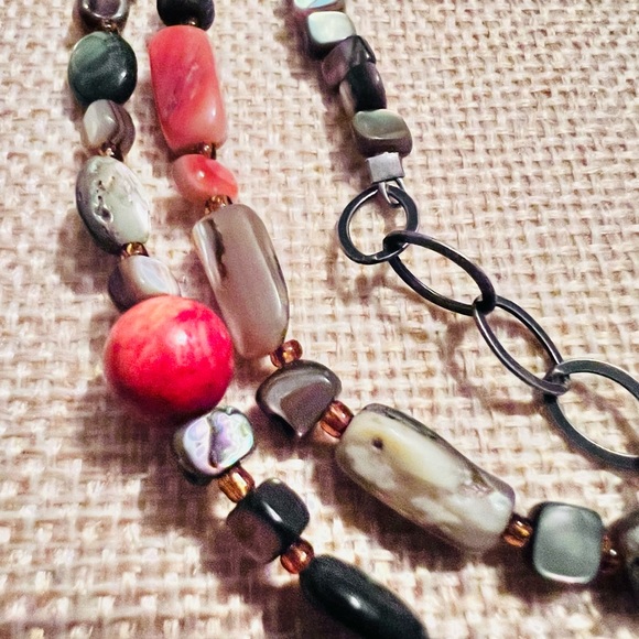 Silpada 925 Sterling Shell Sponge Coral Abalone  Beads 16” 2”Extender Necklace - Picture 4 of 9